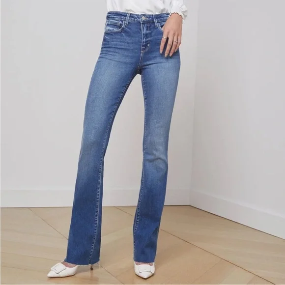 L’AGENCE Ruth High Rise Straight Leg in Cambridge Blue Women Sz 26 Raw Hem - Picture 1 of 11